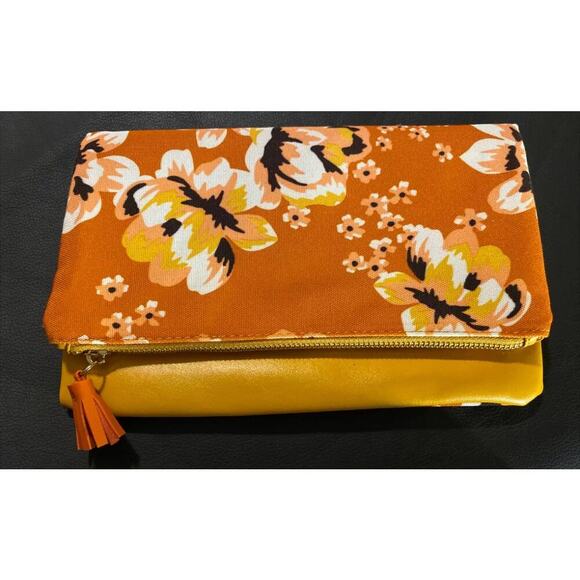 Rachel Pally Reversible Clutch Floral Yellow Orange Reversible - Picture 1 of 9
